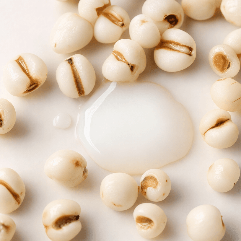 Job's Tears grains arranged around a milky extract