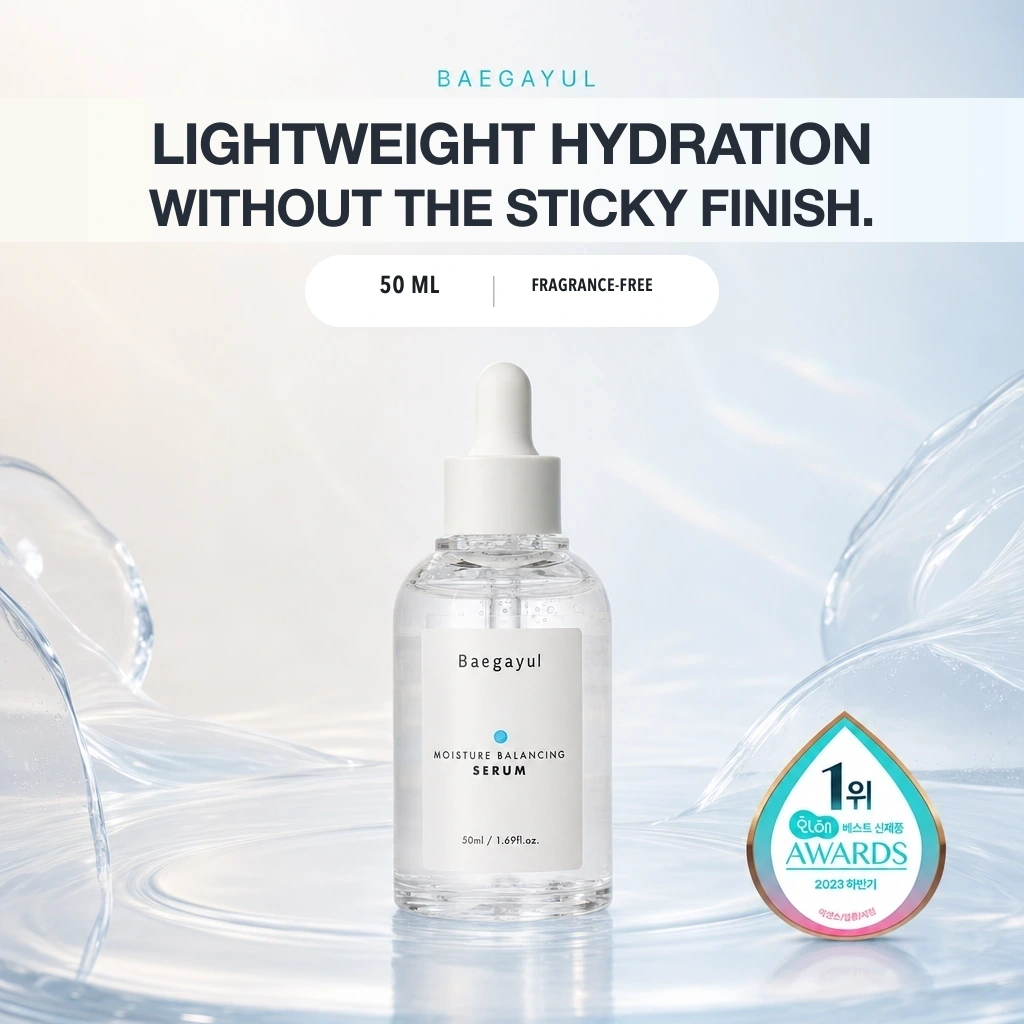 Moisture Balancing Serum, daily water-gel hydration without the weight. 50 ml and fragrance-free.