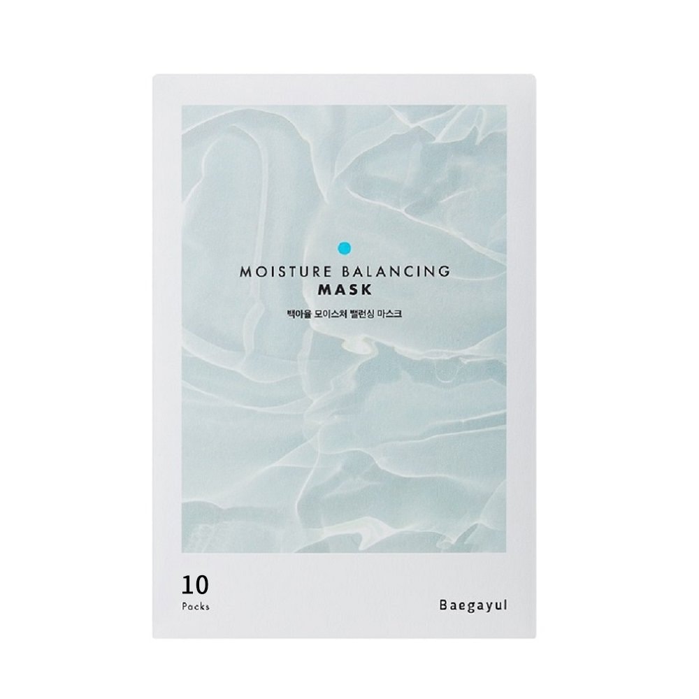 The complete Baegayul Moisture Balancing Mask box, a fragrance-free water-gel sheet mask sold as a 10-sheet pack.